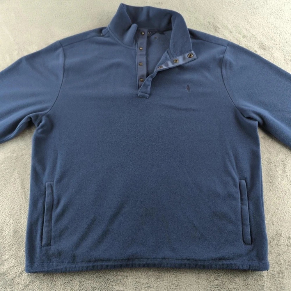 Polo Golf Ralph Lauren Fleece Pullover Mens XL Blue Snap Neck Jacket Sweatshirt